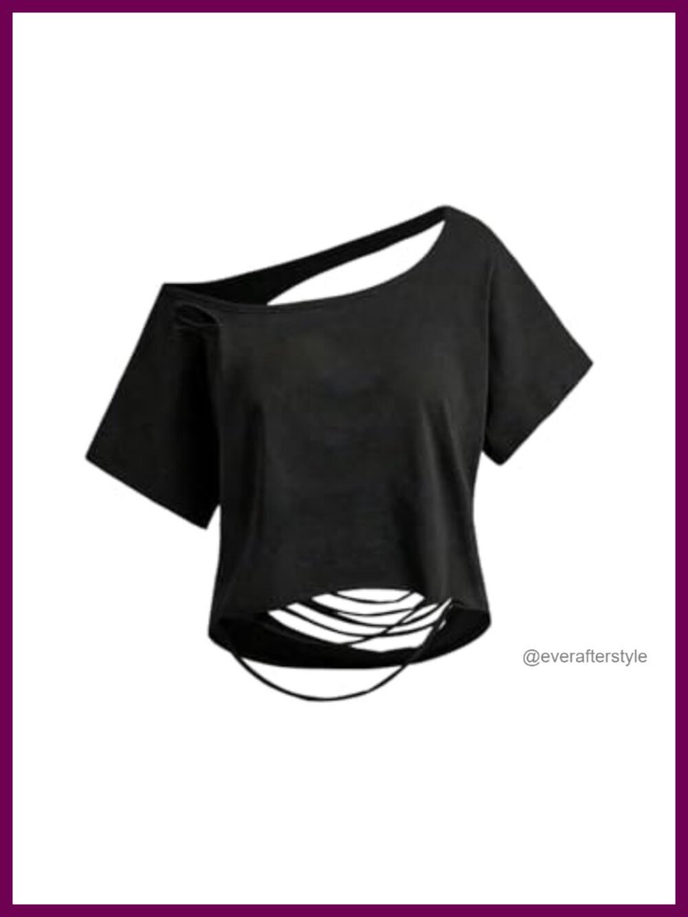 Women's Off Shoulder Crop Top Distressed Cut Out Back Lightweight Grunge Tee